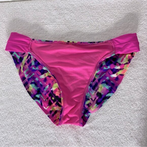 5/$25 OP Pink Blue Abstract Print Bikini Bottom L - Picture 7 of 9